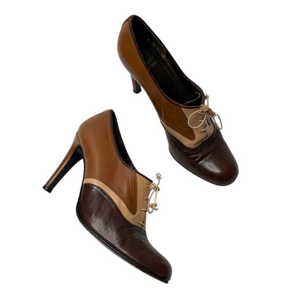 Vintage Stuart Weitzman Womens Leather Lace-Up Heeled Oxford Shoes 8.5 - Picture 1 of 12